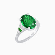 Art Deco Inspired Oval Cut Ring with Gemstone Side Accents - Shahin Jewelry